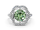 Silver Fancy Green Round Cut Diamond Floral Halo Split Shank Prong Setting Ring_30