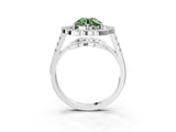 Silver Fancy Green Round Cut Diamond Floral Halo Split Shank Prong Setting Ring_33