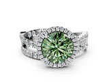 Silver Fancy Green Round Cut Diamond Halo Ring with Round Split Shank and Prong Setting_12
