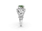 Silver Fancy Green Round Cut Diamond Halo Ring with Split Shank and Bezel Accents and Four-Prong Setting_8