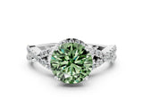 Silver Fancy Green Round Cut Diamond  Halo Twist Band Solitaire Prong Setting Ring_12