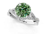 Silver Fancy Green Round Cut Diamond  Halo Twist Band Solitaire Prong Setting Ring_13