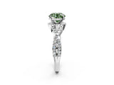Silver Fancy Green Round Cut Diamond  Halo Twist Band Solitaire Prong Setting Ring_14