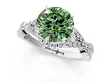 Silver Fancy Green Round Cut Diamond  Halo Twist Band Solitaire Prong Setting Ring_19