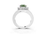 Silver Fancy Green Round Cut Diamond Milgrain Halo Engagement Ring with Round Pavé Band and Prong Setting_15