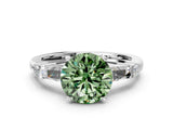 Silver Fancy Green Round  Cut Diamond Ring with Baguette Side Stones, Channel Set Band, and Four-Prong Setting_24