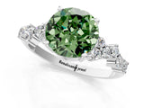 Silver Fancy Green Round Cut Diamond Scattered Round Accent Ring with Prong Setting_1