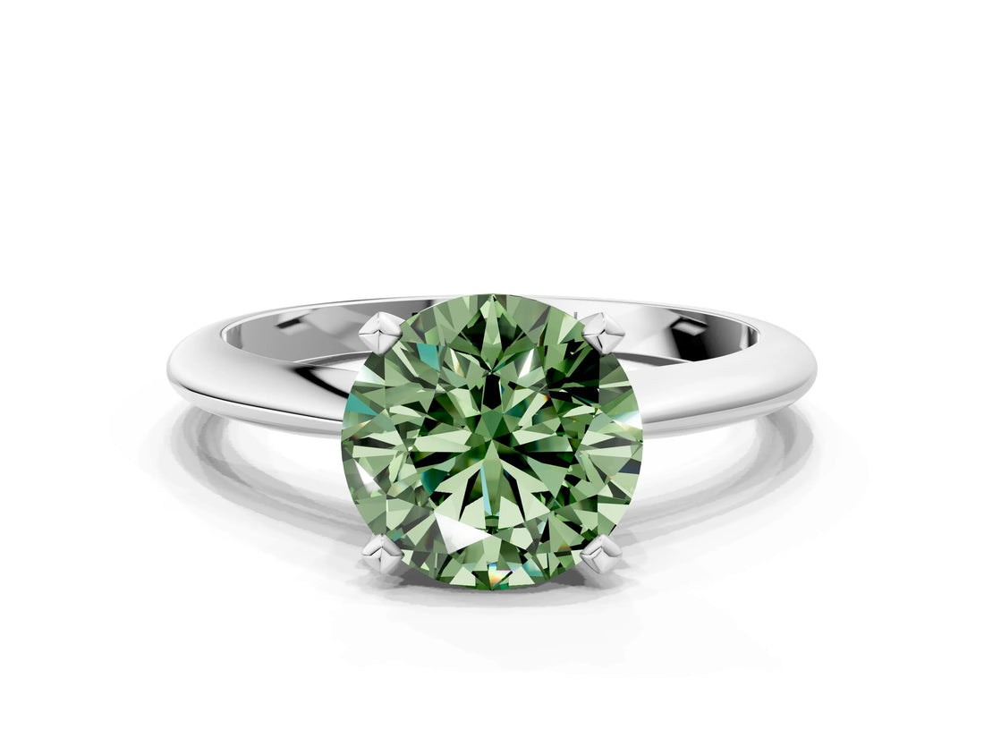 Silver Fancy Green Round Cut Diamond Solitaire Engagement Ring with Classic Band and Four-Prong Setting_12