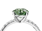 Silver Fancy Green Round Cut Diamond Solitaire Pavé Engagement Ring with Round Band and Prong Setting_6