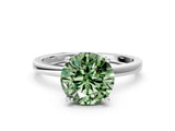 Silver Fancy Green Round Cut Diamond Solitaire Ring with Classic Band and Four-Prong Setting_6