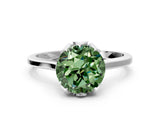 Silver Fancy Green Round Cut Diamond Solitaire Ring with Flower Prong Setting and Classic Band_12