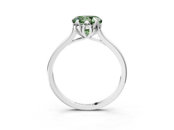 Sterling Silver Round Floral Solitaire Engagement Ring Setting for Fancy Green Center