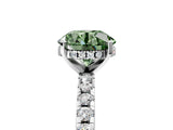 Silver Fancy Green Round Cut Diamond Solitaire Ring with Round  Pavé Band and Four-Prong Setting_17