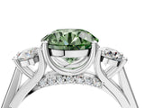 Silver Fancy Green Round Cut Diamond Three-Stone Engagement Ring with Prong Setting and Pavé Band_10