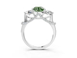 Silver Fancy Green Round Cut Diamond Three-Stone Ring with Prong Setting and Pavé Band_9