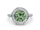 Silver Fancy Green Round Cut Halo Bezel Diamond Pave Band Ring_6