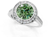 Silver Fancy Green Round Cut Halo Bezel Diamond Pave Band Ring_7