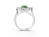 Silver Fancy Green Round Cut Halo Diamond Cluster Ring with Marquise and Round Stones on a White Gold Band with Prong Setting_9