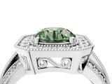 Silver Fancy Green Round Cut Halo Diamond Engagement Ring with Pave Split Shank and Four-Prong Setting_40
