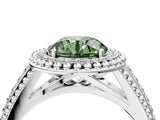 Silver Fancy Green Round Cut Halo Diamond Ring with Beaded Split Shank and Four-Prong Setting_10