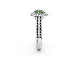 Silver Fancy Green Round Cut Halo Diamond Ring with Beaded Split Shank and Four-Prong Setting_8