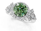 Silver Fancy Green Round Cut Halo Diamond Split Shank Engagement Ring with Four-Prong Setting_7