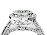 Silver Fancy Green Round Cut Halo Diamond Split Shank Pave Ring_10