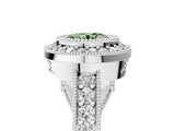 Silver Fancy Green Round Cut Halo Diamond Split Shank Pave Ring_11