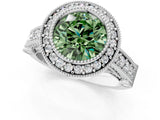 Silver Fancy Green Round Cut Halo Diamond Split Shank Pave Ring_7