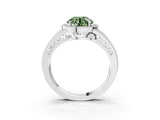Silver Fancy Green Round Cut Halo Diamond Split Shank Ring with Prong Setting_9