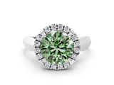 Silver Fancy Green Round  Cut Halo Solitaire Engagement Ring with Square Band and Four-Prong Setting_24