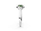 Silver Fancy Green Round  Cut Halo Solitaire Engagement Ring with Square Band and Four-Prong Setting_26