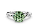 Silver Fancy Green Round Cut Solitaire Diamond Ring with Infinity Twist Band and Four-Prong Setting_36