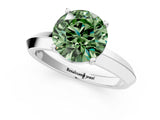 Silver Fancy Green Round  Cut Solitaire Engagement Ring with Flat Band and Four-Prong Setting 2