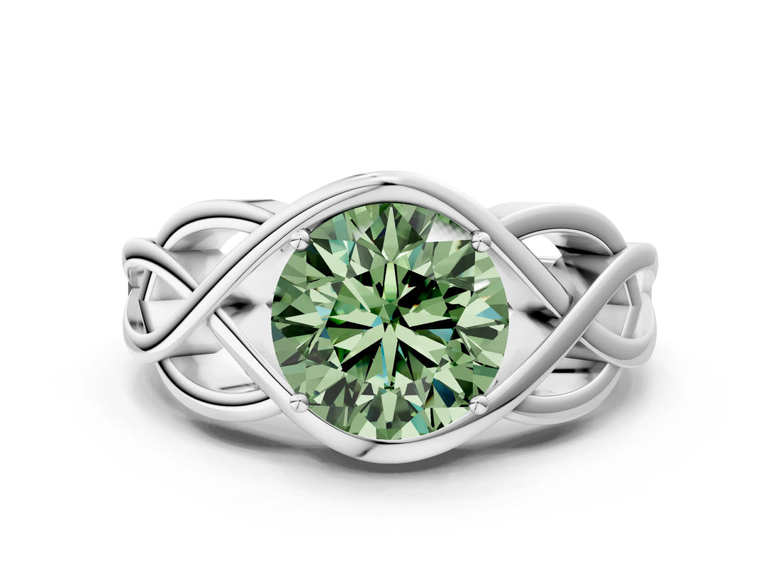 Silver Fancy Green Round Cut Solitaire Intertwined Band Prong Setting Ring_6