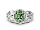 Silver Fancy Green Round Cut Solitaire Intertwined Band Prong Setting Ring_6