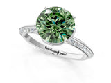 Silver Fancy Green Round Cut Solitaire Split Shank Pave Diamond Engagement Ring with Four-Prong Setting_133