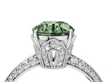 Silver Fancy Green Round Cut Solitaire Split Shank Pave Diamond Engagement Ring with Four-Prong Setting_136