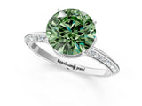 Silver Fancy Green Round Cut Solitaire Split Shank Pave Diamond Engagement Ring with Four-Prong Setting_85