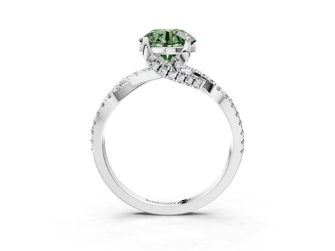 Silver Fancy Green Round Cut Solitaire Twist Pave Diamond Engagement Ring with Prong Setting_45