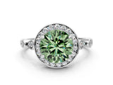 Silver Fancy Green Round  Halo Diamond Engagement Ring with Twisted Band and Four-Prong Setting 1