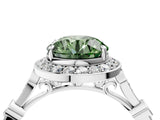 Silver Fancy Green Round  Halo Diamond Engagement Ring with Twisted Band and Four-Prong Setting 5