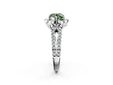 Silver Fancy Green Round  Halo Diamond Floral Split Shank Engagement Ring 2
