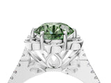Silver Fancy Green Round  Halo Diamond Floral Split Shank Engagement Ring 4