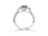 Silver Fancy Green Round  Halo Milgrain Pave Diamond Ring with Four-Prong Setting 4