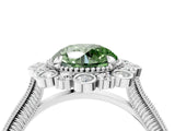 Silver Fancy Green Round  Halo Milgrain Pave Diamond Ring with Four-Prong Setting 5