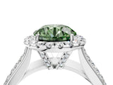Silver Fancy Green Round  Halo Round Diamond Pave Band with Prong Setting