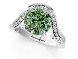 Silver Fancy Green Round  Solitaire Diamond Engagement Ring with Pave Band and Four-Prong Setting 2