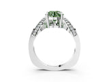 Silver Fancy Green Round  Solitaire Diamond Engagement Ring with Pave Band and Four-Prong Setting 4
