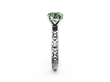 Silver Fancy Green Round  Solitaire Diamond Engagement Ring with XO Engraved Band and Four-Prong Setting 2